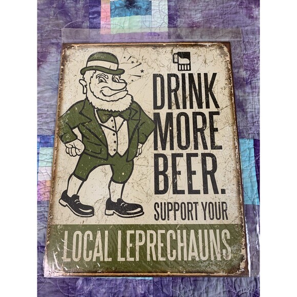Other - Leprechauns Irish man cave 12.5x16 beer signs Bar Drink More Rustic Look Wall